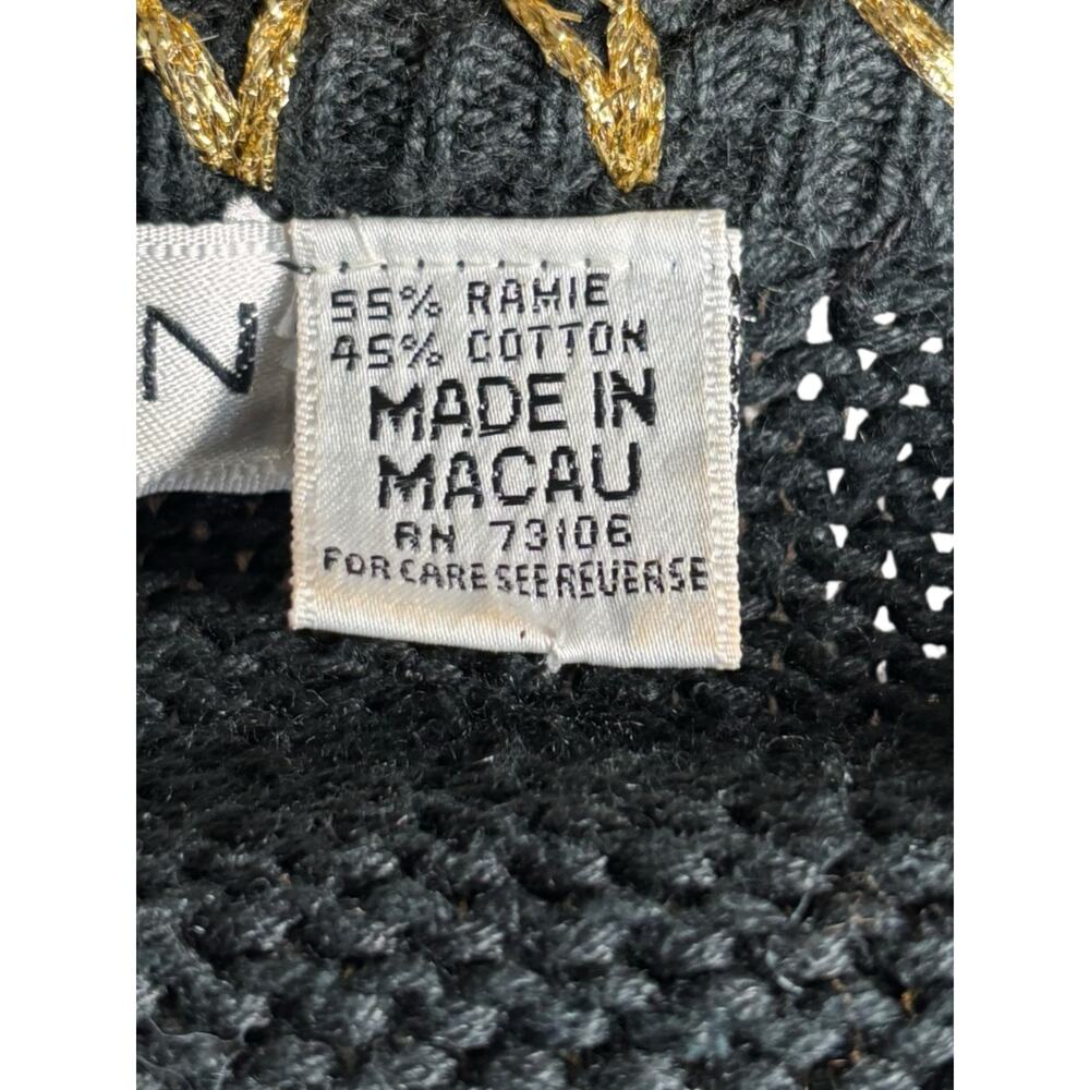 Vintage 90s Michael Simon Black Gold Metallic Embroidered Cropped Knit Cardigan - Picture 8 of 12